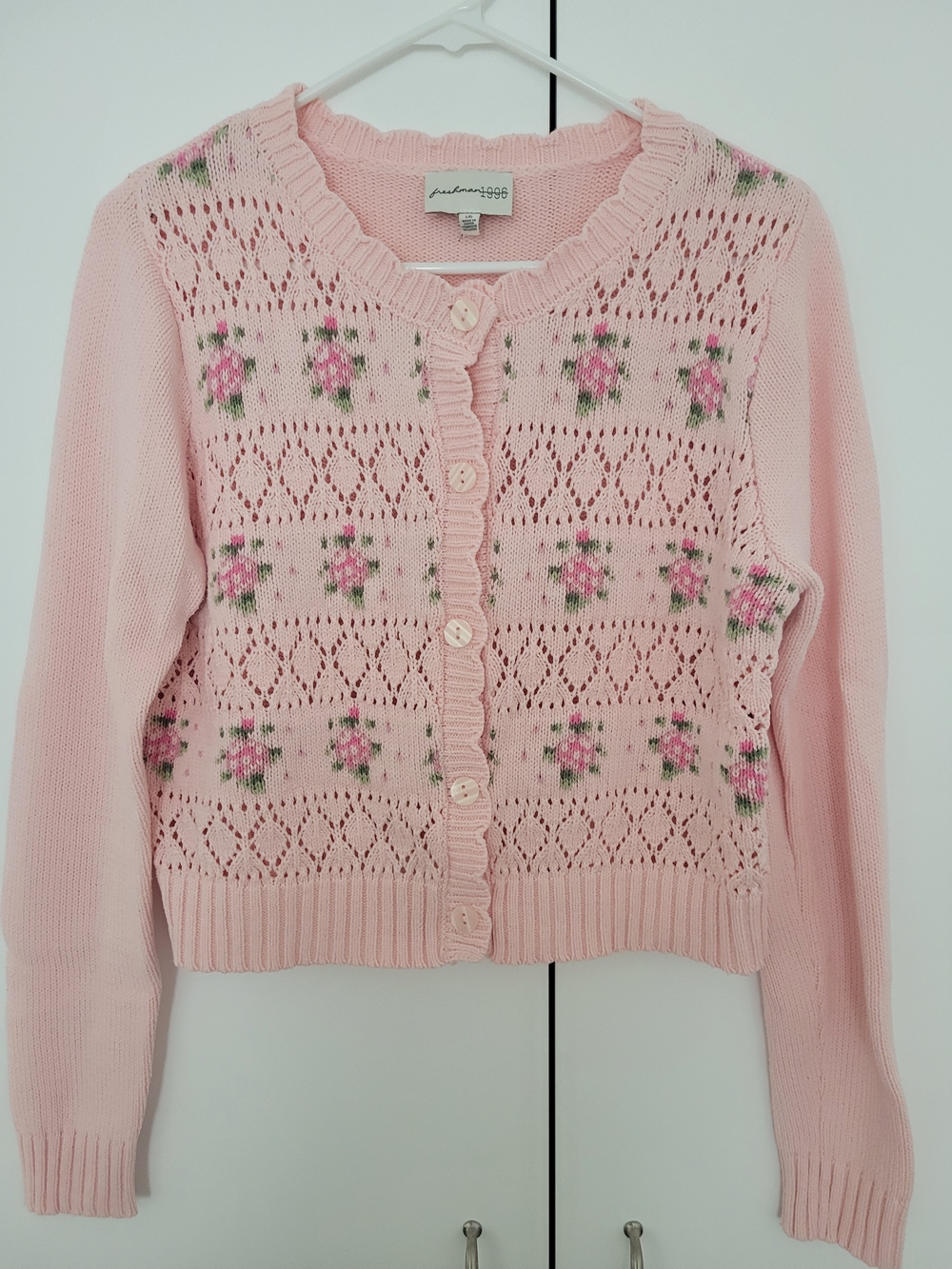 Pendleton Pink Floral Eyelet Knit Cardigan
